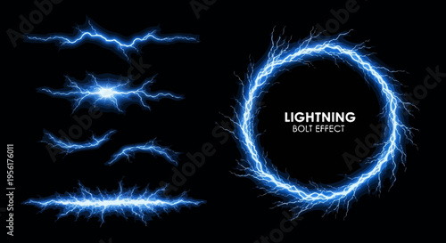 Electric blue lightning bolt effects and oval frame