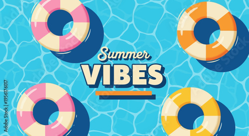 Summer vibes with colorful pool floats on a sunny day