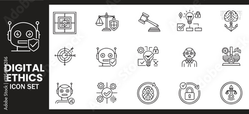 Digital Ethics and AI Governance Law and Ethical Robot Compliance Icon Set