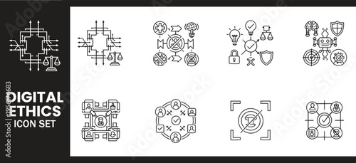 Digital Ethics and AI Compliance Strategic Governance and Law Icon Set