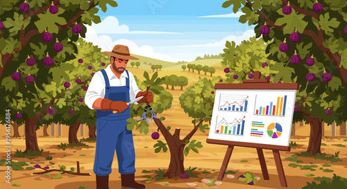 Farmer Analyzing Agricultural Data Presentation.