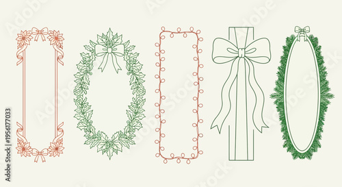 Collection of christmas wreath and ribbon illustrations for decorative use