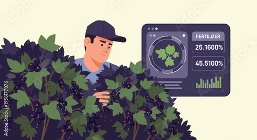 Farmer Inspecting Vineyard Data on Digital Tablet.