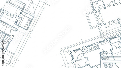 Detailed architectural blueprints showcase two floor plans with rooms and staircases