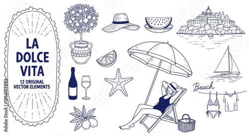 La dolce vita italian summer vacation and lifestyle illustration