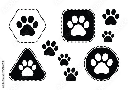 Collection of Black and White Paw Print in Various Shapes