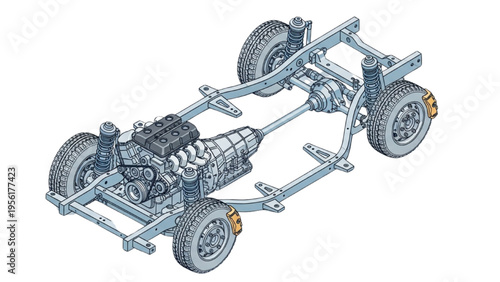 Photos The detailed illustration shows a vehicle chassis with wheels and suspension