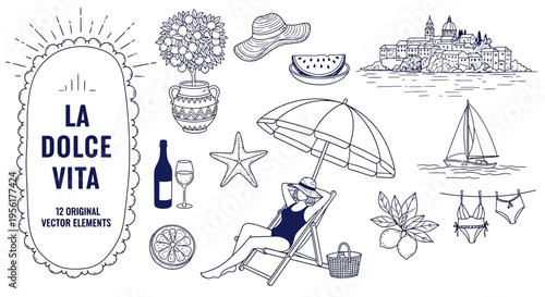La dolce vita italian summer vacation illustration