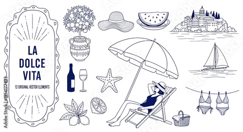 La dolce vita italian beach vacation illustration