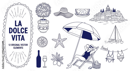 La dolce vita italian summer vacation and lifestyle illustration