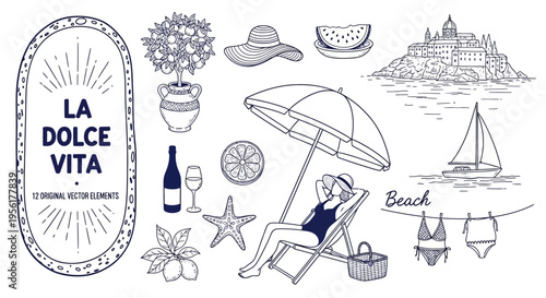 La dolce vita italian coastal lifestyle illustration