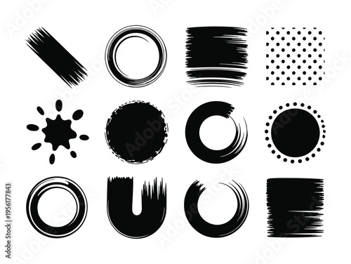 Collection of Black Brush Stroke and Splatter