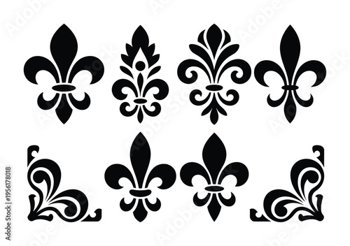 Collection of Black Fleur-de-lis and Ornate Corner