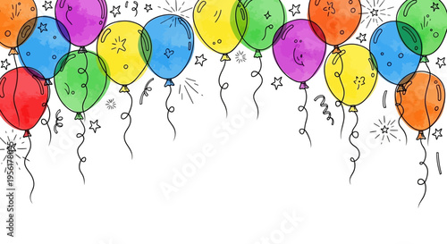 Colorful illustration of balloons on a white background for celebration or party decoration