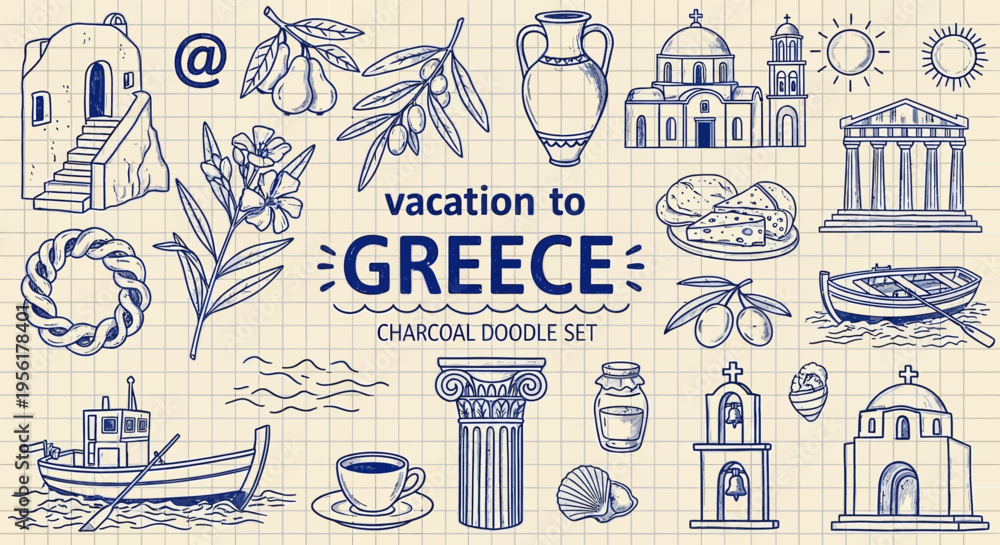 Fototapeta premium Vacation to greece a collection of traditional icons and landmarks
