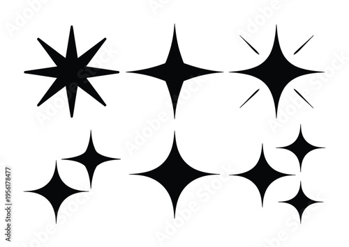Collection of Black Sparkle and Starburst on White Background