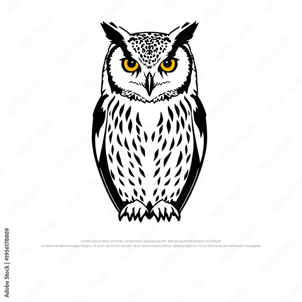 Obraz premium Illustration of a fierce owl with yellow eyes and feathers