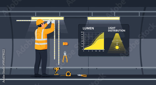 Electrician Installing Modern LED Lighting System Indoors.