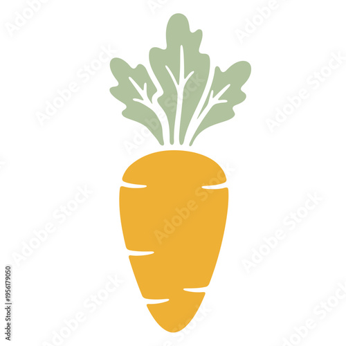 A vibrant orange carrot icon with green leaves on a white background
