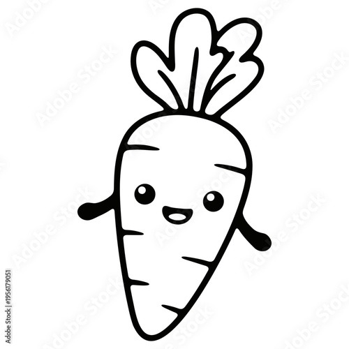 A cute cartoon carrot character with a smiling face and leafy green top