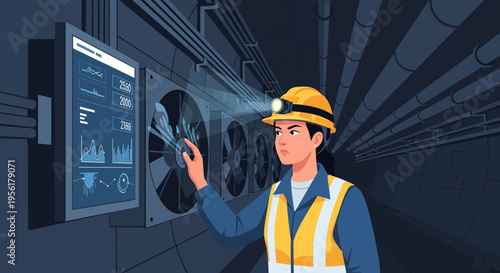 Engineer Inspecting Industrial Control Panel with Data Displays.