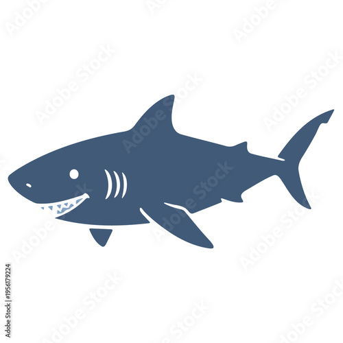 A minimalist blue shark vector icon on a white background