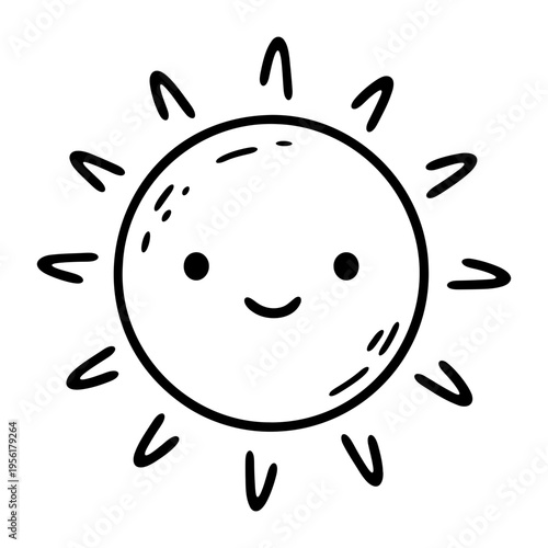 A simple vector graphic of a smiling sun with a minimalist design