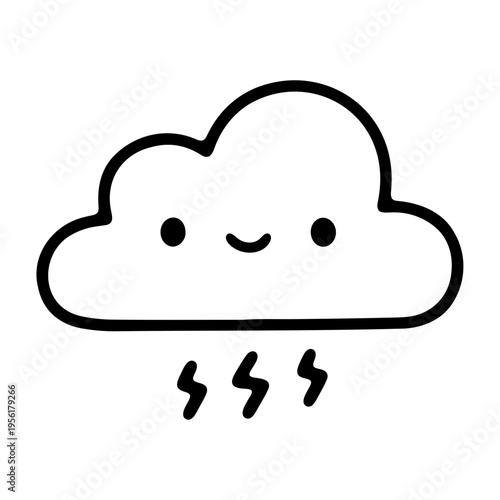 A cute cartoon cloud with a smiling face and lightning bolts, representing weather or stormy conditions in a playful way.