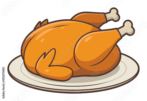 Cartoon of a roasted chicken on a plate