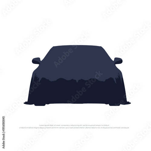 Car Covered with a Dark Blue Cloth on White Background