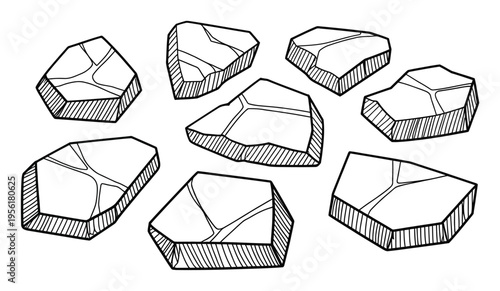 Hand-drawn of irregular geometric shapes with internal lines