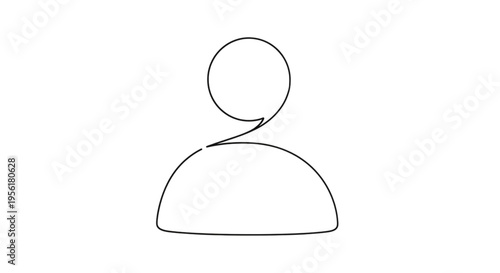 Minimalist continuous line drawing of a person icon or user profile symbol representing human connection and identity.