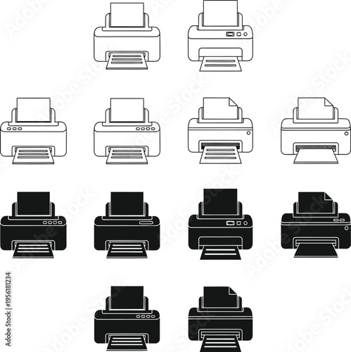 Collection of black and white printer with paper output technology office document printing
