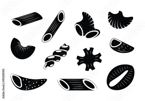 Black and White Silhouettes of Assorted Pasta Shapes
