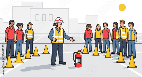 Fire Safety Training Session with Instructor and Trainees.