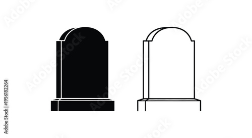 Gravestone Icons Black and Outline Vector Set