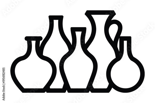 Stylized Outline of Assorted Ceramic Vases and Jugs