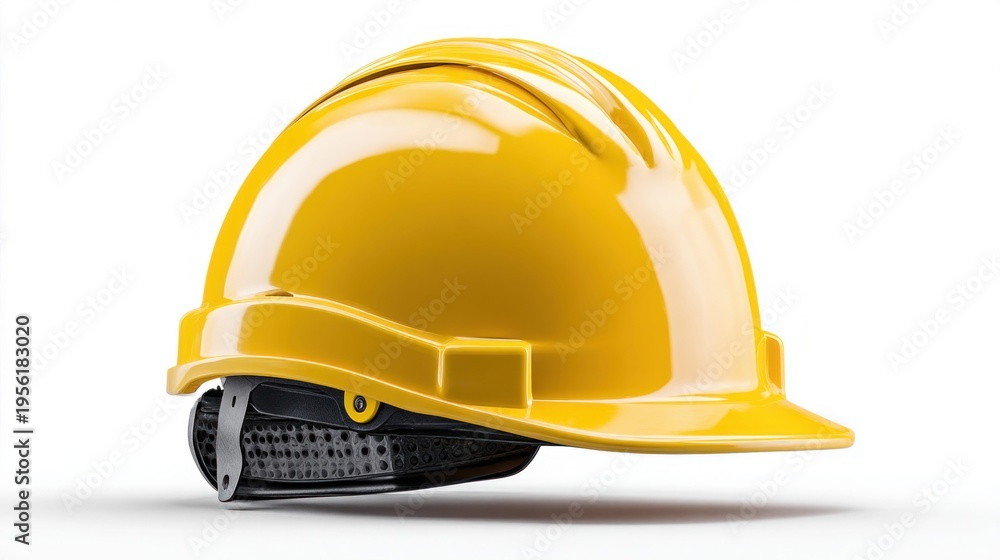 Fototapeta premium Bright yellow construction helmet isolated on a clean white background