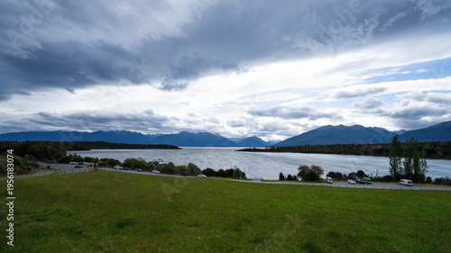 Schilderij op canvas Lake Te Anau, New Zealand with Majestic Mountain Background