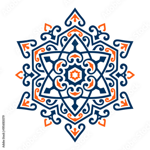 Traditional Islamic Star Motif with Elegant Floral Swirls and Folk Art Details