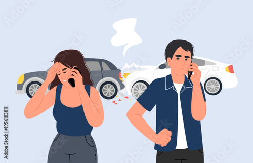 Car accident with two drivers calling insurance after collision.