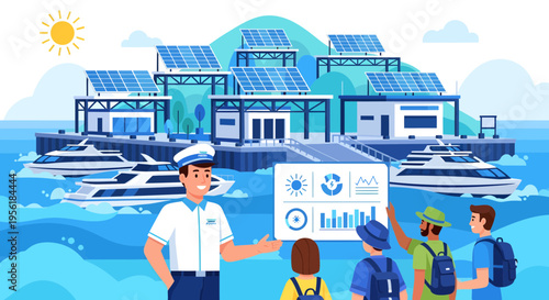 Captain Explaining Yacht Docking Procedures to Tourists.