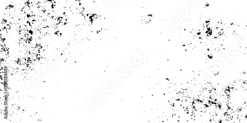 Black and White Grunge Frame with Rough Dirty Texture Wall Background. Distressed Border with Scratches, Dust, Noise and Vintage Worn Surface Effect.