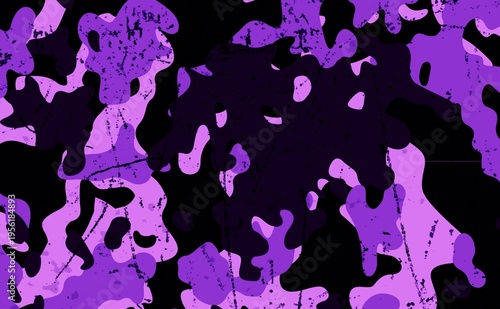 purple and purple paint splashes on black background