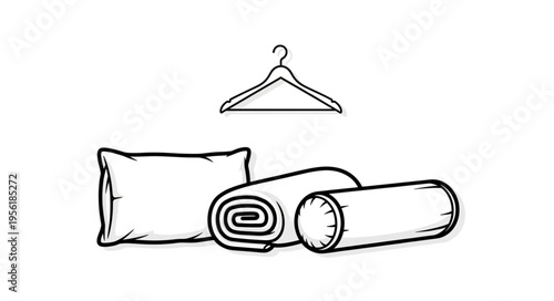 Cozy Comfort - Pillow, Blanket, Bolster, and Hanger Illustration.