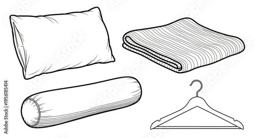 Pillow, Bolster, Blanket, and Hanger Illustration for Home Decor.