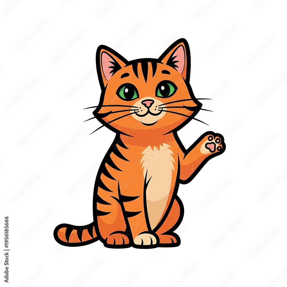 Fototapeta premium Cartoon orange tiger kitten sitting.