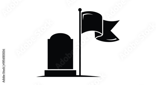 Black Gravestone and Flag Icon Vector