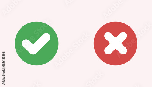 check mark cross symbol set, accept and reject buttons with clear visual indicators, minimal flat design isolated with clipping path, professional interface elements for applications forms 