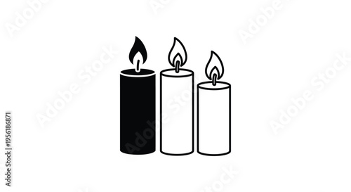 Set of 3 Burning Candles Vector Icon